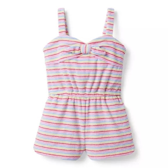 Janie and Jack Bold Striped Guava Kids Romper 6 Terry - Picture 1 of 2